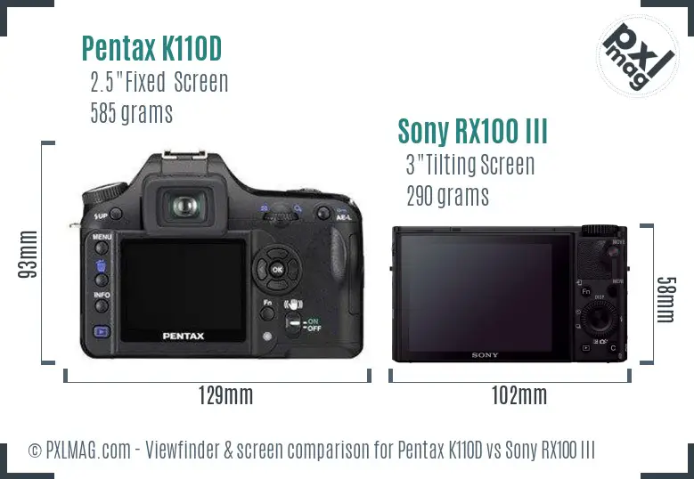 Pentax K110D vs Sony RX100 III Screen and Viewfinder comparison