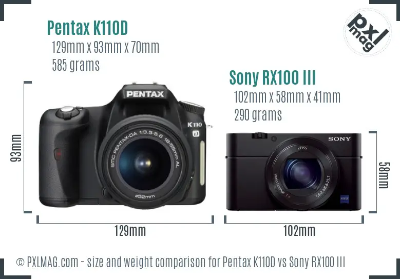 Pentax K110D vs Sony RX100 III size comparison