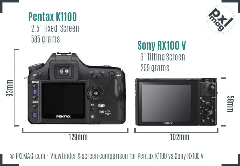 Pentax K110D vs Sony RX100 V Screen and Viewfinder comparison