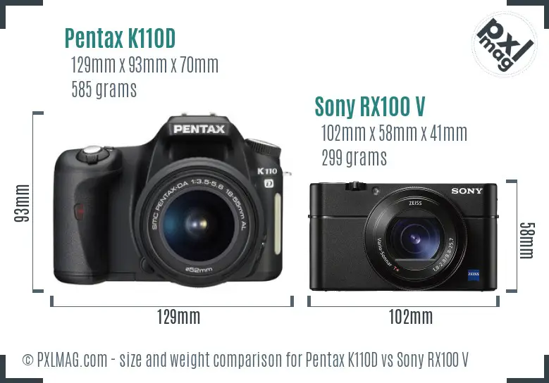 Pentax K110D vs Sony RX100 V size comparison