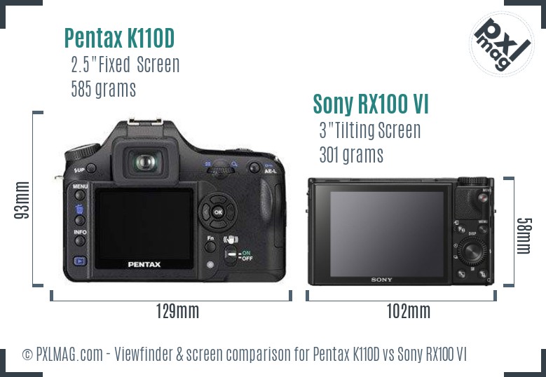 Pentax K110D vs Sony RX100 VI Screen and Viewfinder comparison