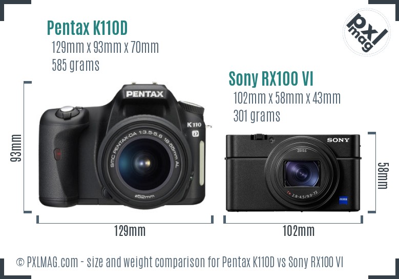 Pentax K110D vs Sony RX100 VI size comparison