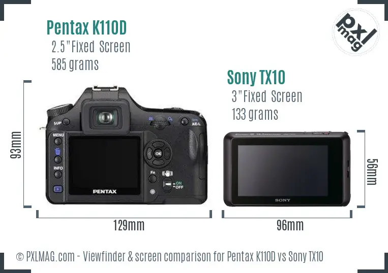 Pentax K110D vs Sony TX10 Screen and Viewfinder comparison