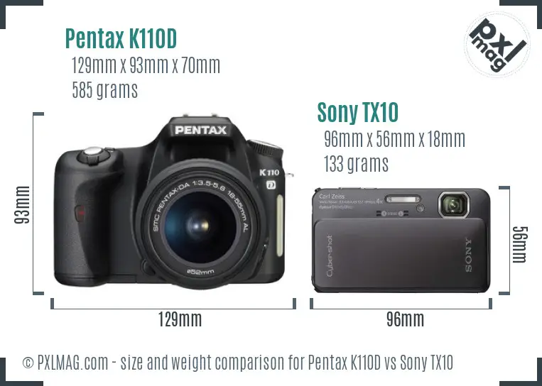 Pentax K110D vs Sony TX10 size comparison