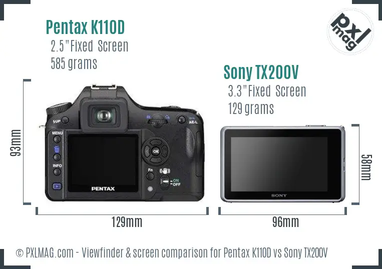 Pentax K110D vs Sony TX200V Screen and Viewfinder comparison