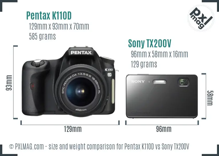 Pentax K110D vs Sony TX200V size comparison