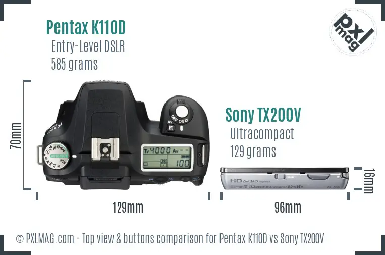 Pentax K110D vs Sony TX200V top view buttons comparison