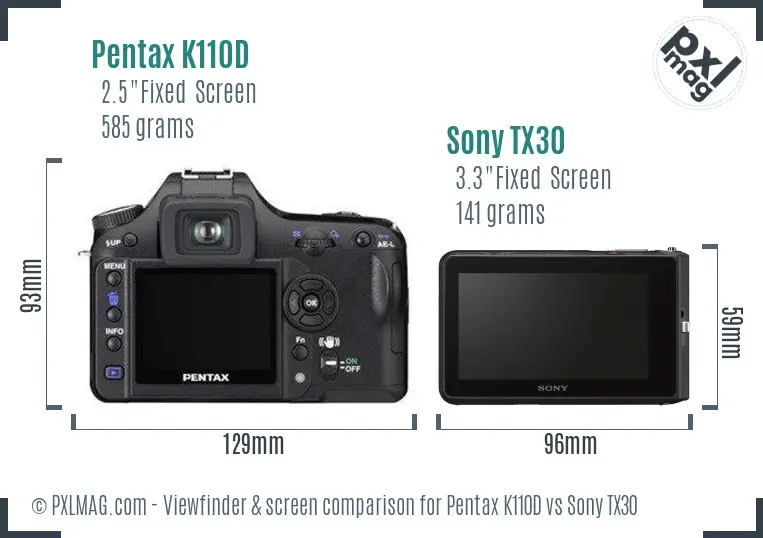 Pentax K110D vs Sony TX30 Screen and Viewfinder comparison