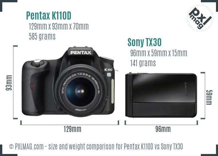 Pentax K110D vs Sony TX30 size comparison