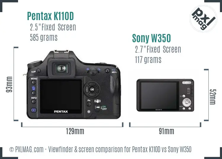 Pentax K110D vs Sony W350 Screen and Viewfinder comparison