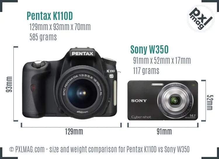Pentax K110D vs Sony W350 size comparison