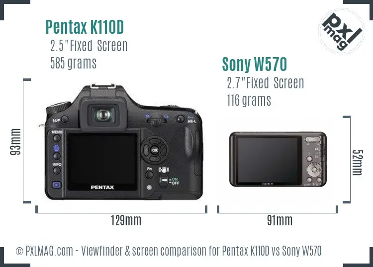 Pentax K110D vs Sony W570 Screen and Viewfinder comparison