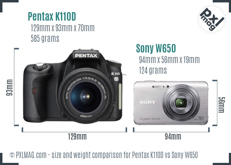Pentax K110D vs Sony W650 size comparison Pentax K110D vs Sony W650 size comparison