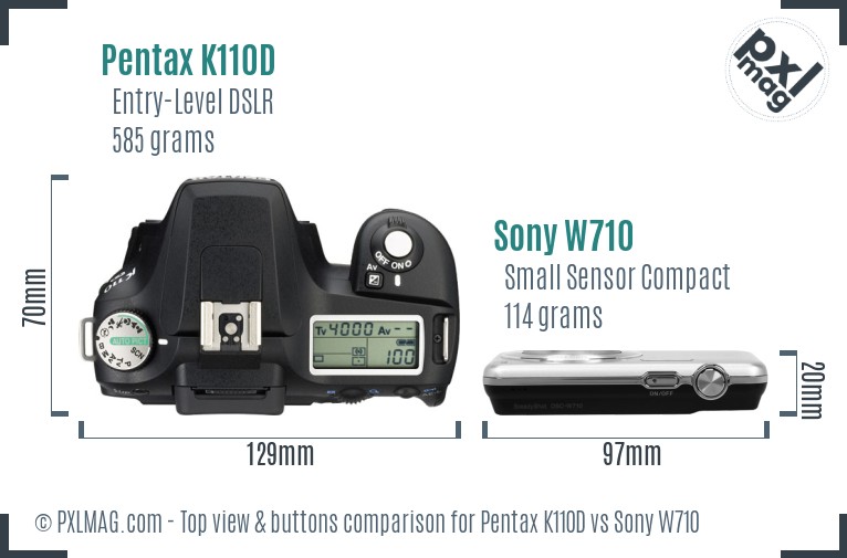 Pentax K110D vs Sony W710 top view buttons comparison