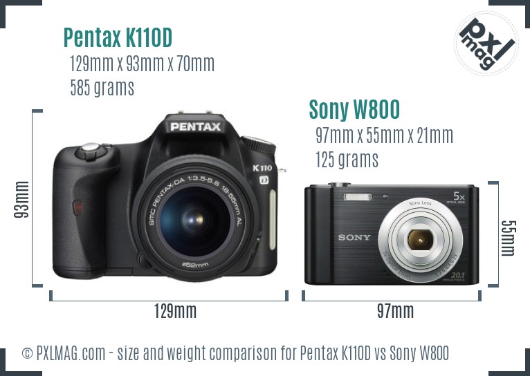 Pentax K110D vs Sony W800 size comparison