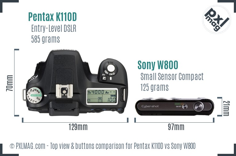 Pentax K110D vs Sony W800 top view buttons comparison