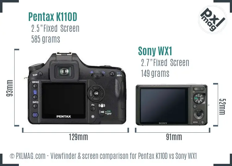 Pentax K110D vs Sony WX1 Screen and Viewfinder comparison