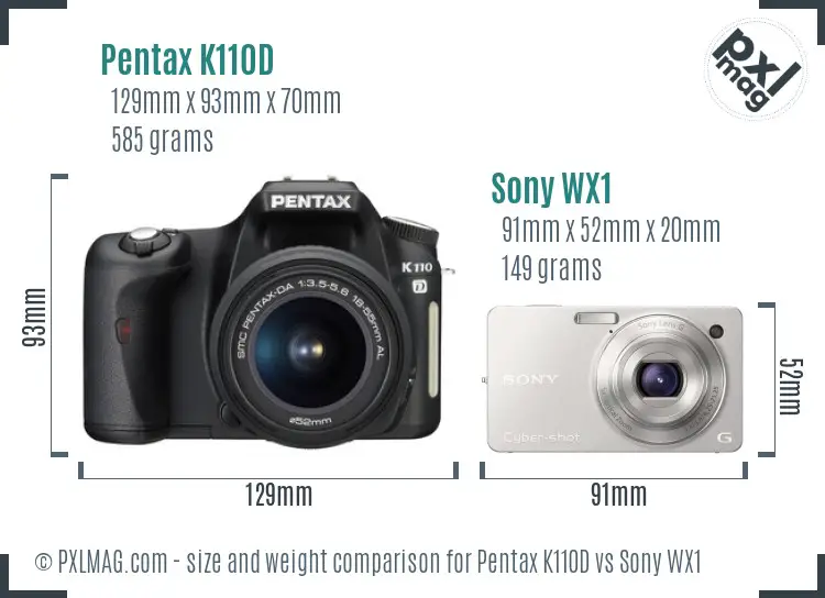 Pentax K110D vs Sony WX1 size comparison