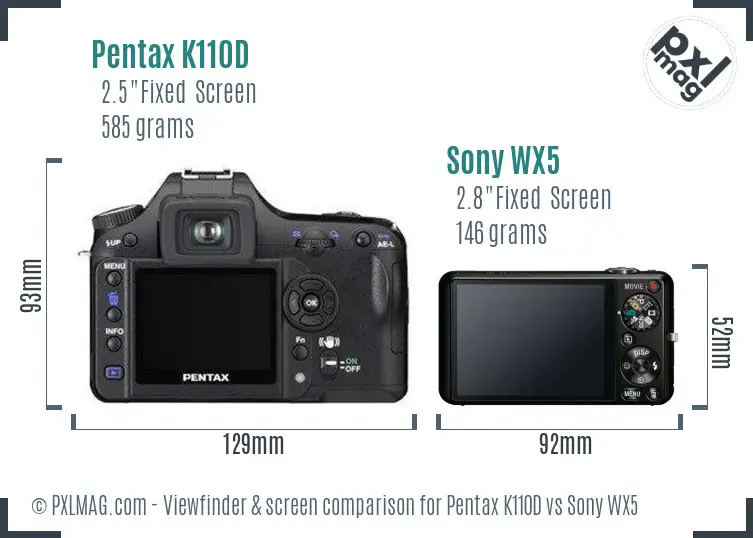 Pentax K110D vs Sony WX5 Screen and Viewfinder comparison