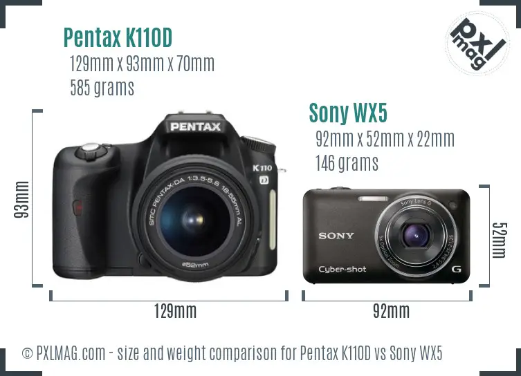 Pentax K110D vs Sony WX5 size comparison