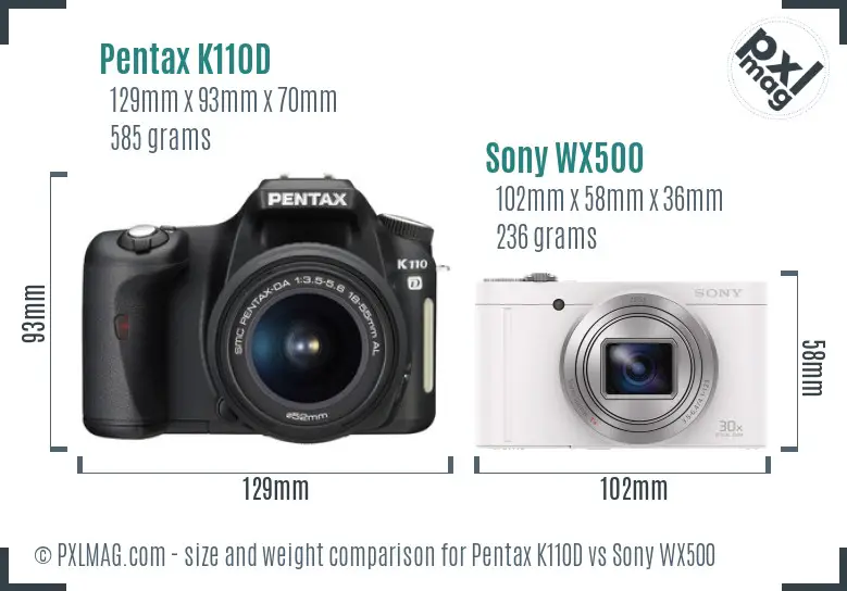 Pentax K110D vs Sony WX500 size comparison Pentax K110D vs Sony WX500 size comparison