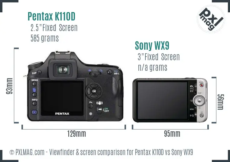 Pentax K110D vs Sony WX9 Screen and Viewfinder comparison
