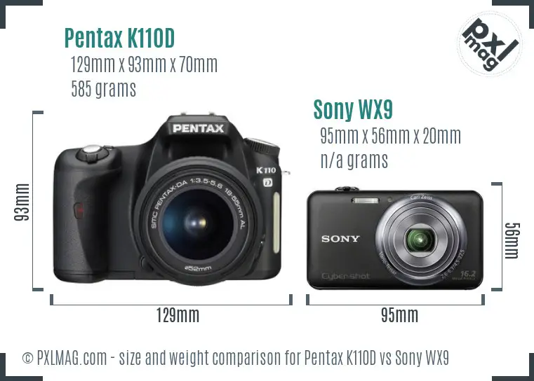 Pentax K110D vs Sony WX9 size comparison