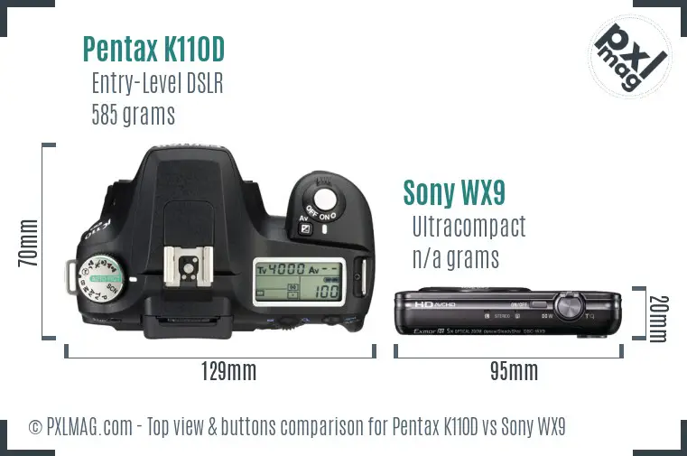 Pentax K110D vs Sony WX9 top view buttons comparison