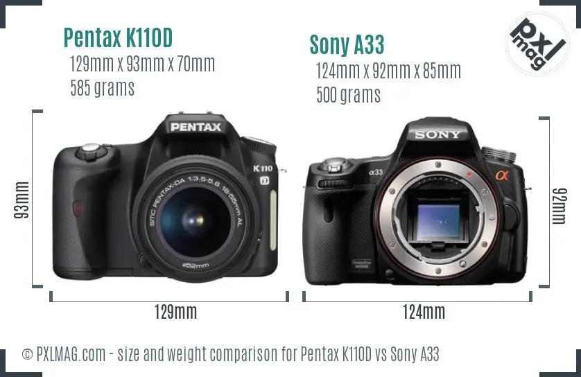 Pentax K110D vs Sony A33 size comparison