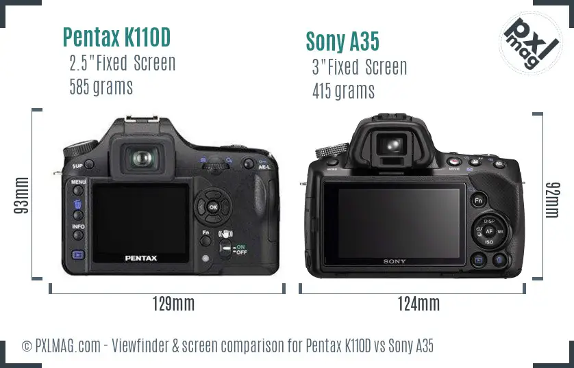 Pentax K110D vs Sony A35 Screen and Viewfinder comparison