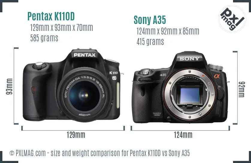 Pentax K110D vs Sony A35 size comparison
