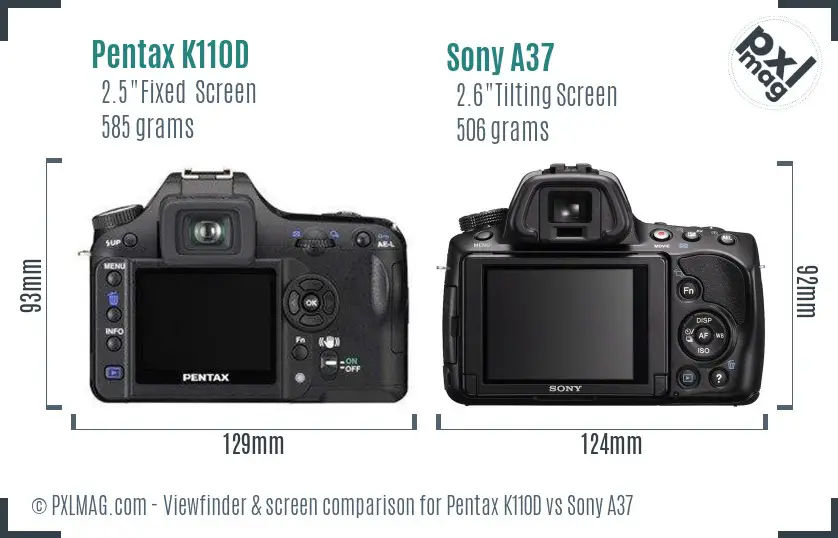 Pentax K110D vs Sony A37 Screen and Viewfinder comparison