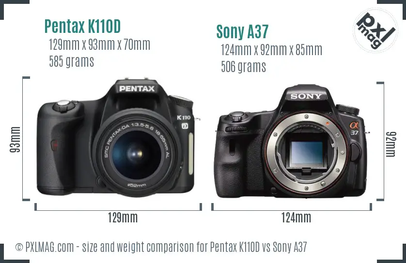 Pentax K110D vs Sony A37 size comparison
