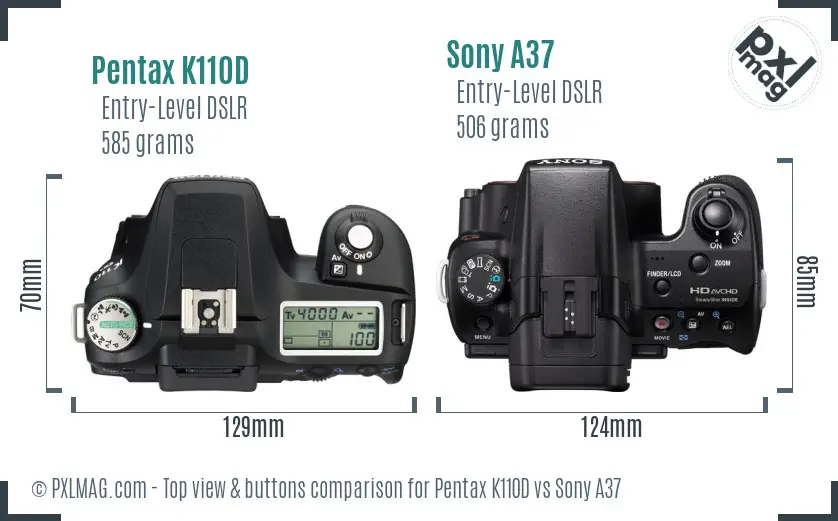 Pentax K110D vs Sony A37 top view buttons comparison