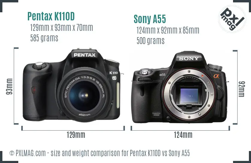 Pentax K110D vs Sony A55 size comparison