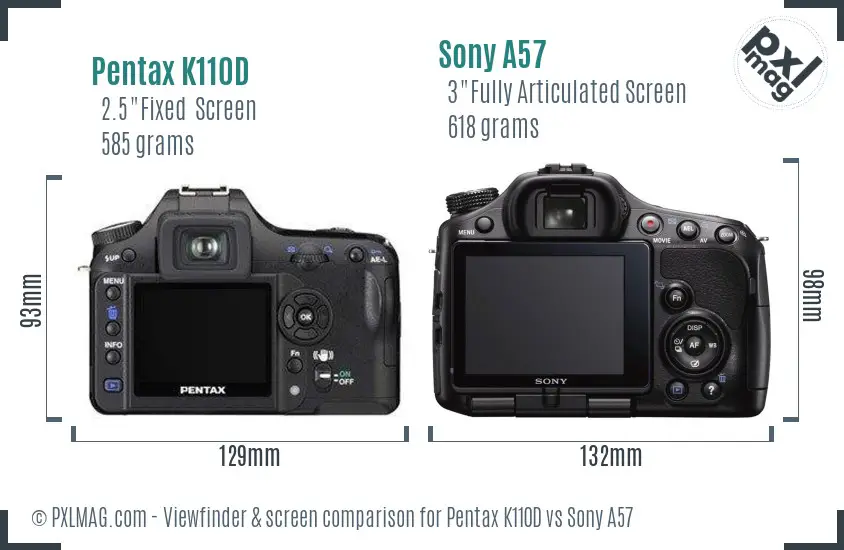Pentax K110D vs Sony A57 Screen and Viewfinder comparison