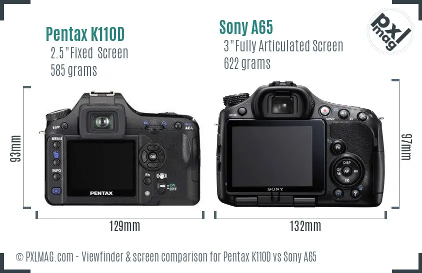 Pentax K110D vs Sony A65 Screen and Viewfinder comparison