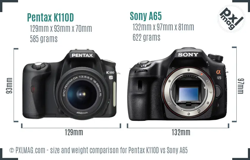 Pentax K110D vs Sony A65 size comparison