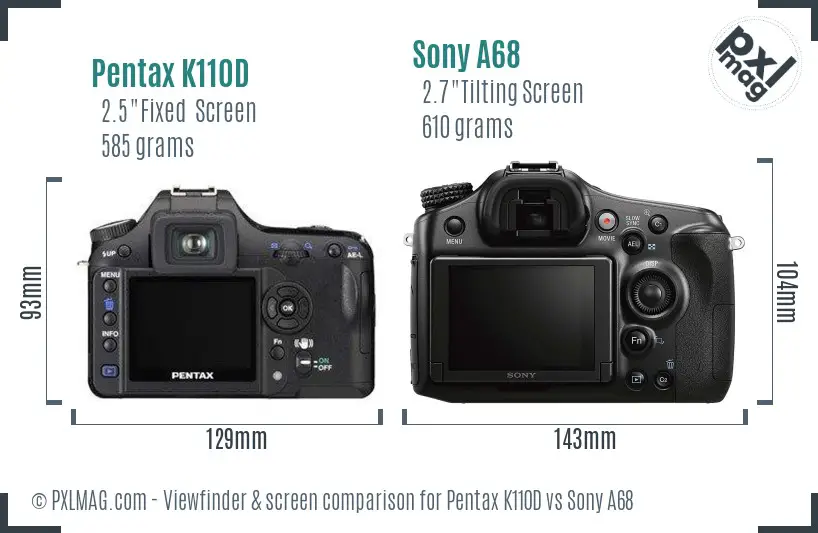 Pentax K110D vs Sony A68 Screen and Viewfinder comparison