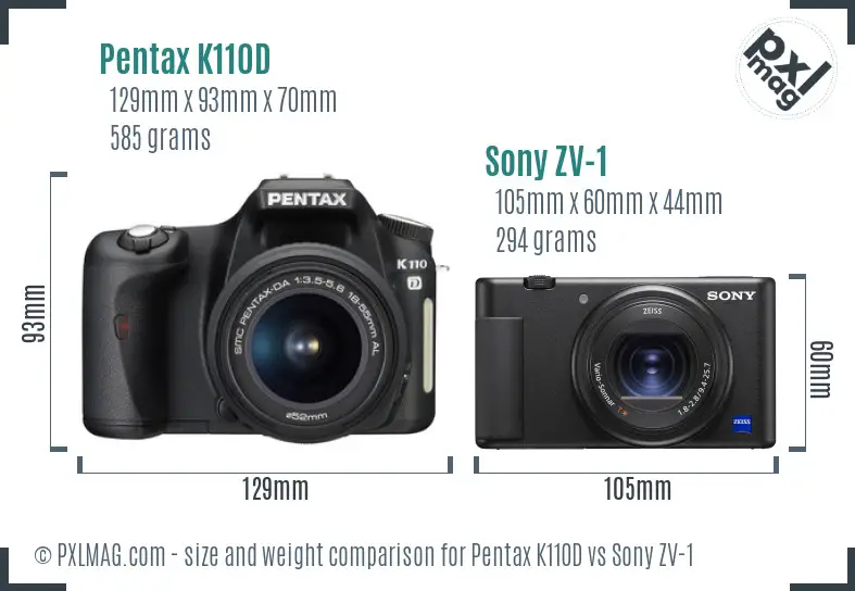 Pentax K110D vs Sony ZV-1 size comparison