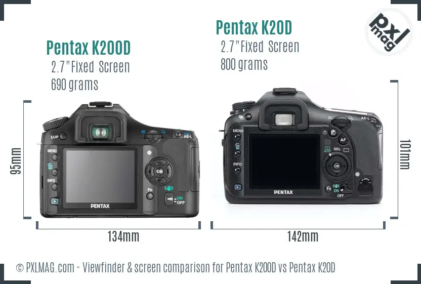 Pentax K200D vs Pentax K20D Screen and Viewfinder comparison