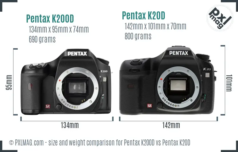 Pentax K200D vs Pentax K20D size comparison