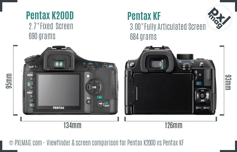 Pentax K200D vs Pentax KF Screen and Viewfinder comparison