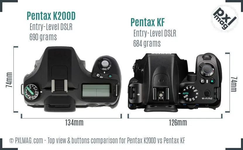 Pentax K200D vs Pentax KF top view buttons comparison