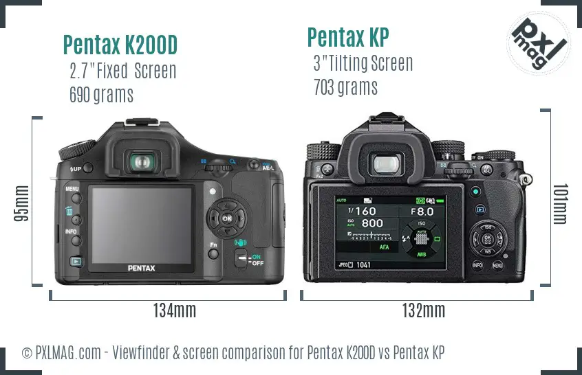 Pentax K200D vs Pentax KP Screen and Viewfinder comparison