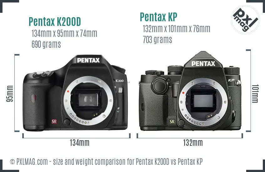 Pentax K200D vs Pentax KP size comparison