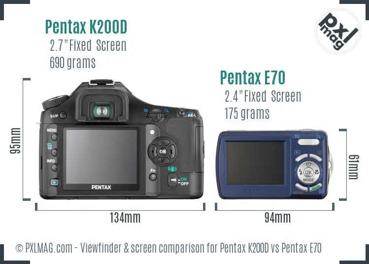 Pentax K200D vs Pentax E70 Screen and Viewfinder comparison