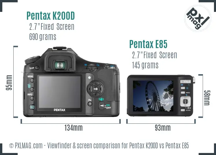 Pentax K200D vs Pentax E85 Screen and Viewfinder comparison