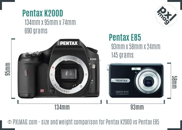 Pentax K200D vs Pentax E85 size comparison