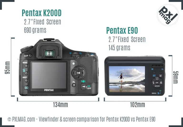 Pentax K200D vs Pentax E90 Screen and Viewfinder comparison